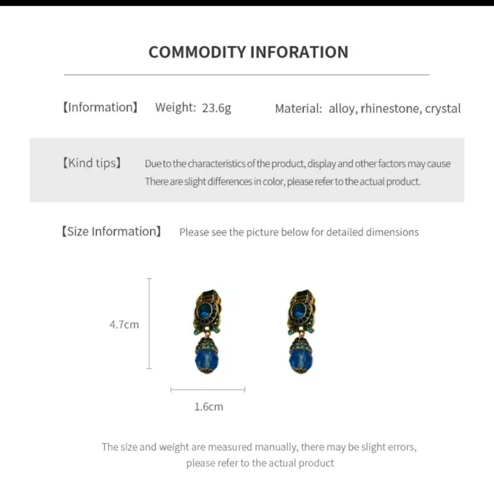 NWT Gorgeous BLUE CRYSTAL DROP EARRINGS. PIERCED OR CLIP ON. - Picture 7 of 7